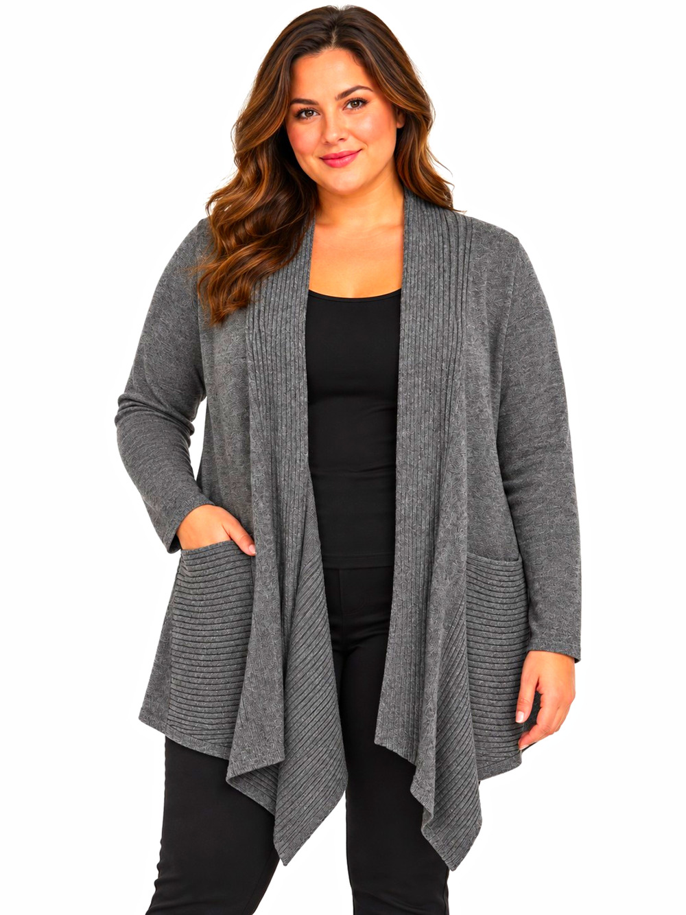 JM Collection Mix Rib Flyaway Cardigan Women’s XL Charcoal Heather NWT